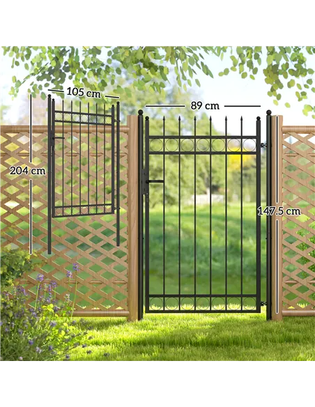 Outsunny Galvanised Steel Garden Gate, Outdoor Fence Gate Security Barrier with Lock, Keys and Handle, Outdoor Entrance Way Door
