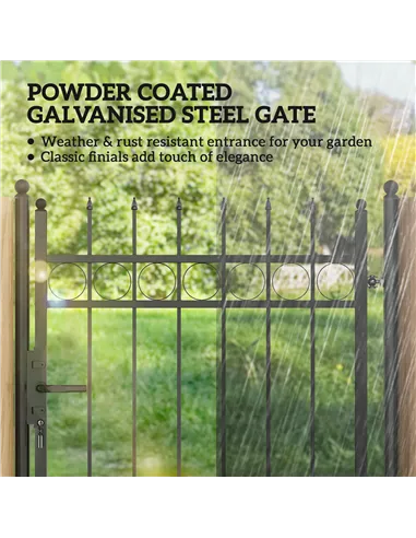 Outsunny Galvanised Steel Garden Gate, Outdoor Fence Gate Security Barrier with Lock, Keys and Handle, Outdoor Entrance Way Door