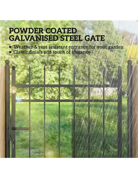 Outsunny Galvanised Steel Garden Gate, Outdoor Fence Gate Security Barrier with Lock, Keys and Handle, Outdoor Entrance Way Door