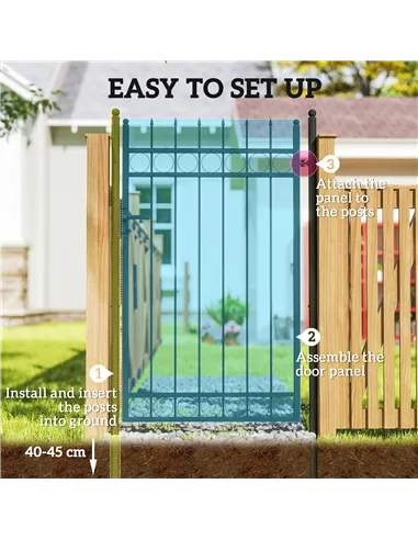 Outsunny Galvanised Steel Garden Gate, Outdoor Fence Gate Security Barrier with Lock, Keys and Handle, Outdoor Entrance Way Door