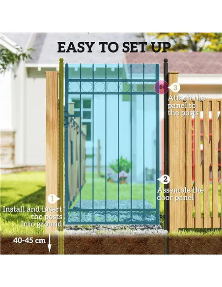 Outsunny Galvanised Steel Garden Gate, Outdoor Fence Gate Security Barrier with Lock, Keys and Handle, Outdoor Entrance Way Door