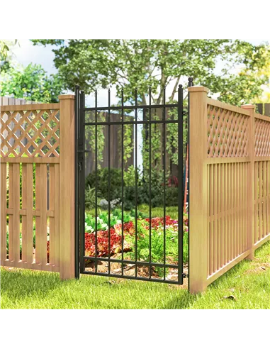 Outsunny Galvanised Steel Garden Gate, Outdoor Fence Gate Security Barrier with Lock, Keys and Handle, Outdoor Entrance Way Door