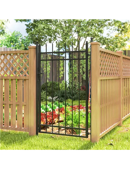 Outsunny Galvanised Steel Garden Gate, Outdoor Fence Gate Security Barrier with Lock, Keys and Handle, Outdoor Entrance Way Door