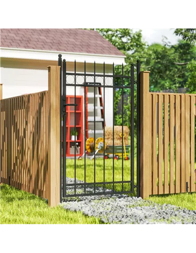 Outsunny Galvanised Steel Garden Gate, Outdoor Fence Gate Security Barrier with Lock, Keys and Handle, Outdoor Entrance Way Door