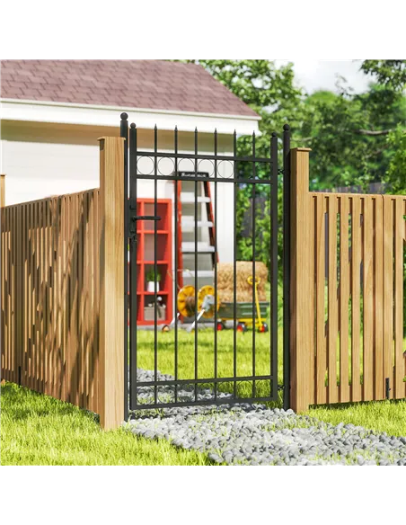 Outsunny Galvanised Steel Garden Gate, Outdoor Fence Gate Security Barrier with Lock, Keys and Handle, Outdoor Entrance Way Door