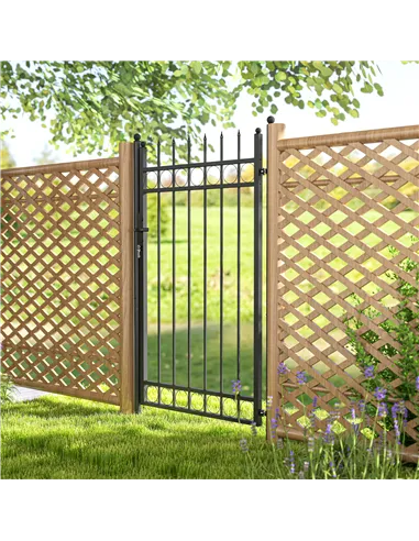 Outsunny Galvanised Steel Garden Gate, Outdoor Fence Gate Security Barrier with Lock, Keys and Handle, Outdoor Entrance Way Door