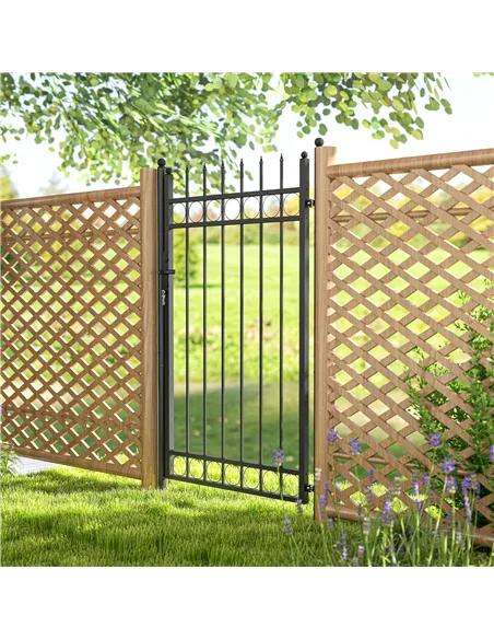 Outsunny Galvanised Steel Garden Gate, Outdoor Fence Gate Security Barrier with Lock, Keys and Handle, Outdoor Entrance Way Door