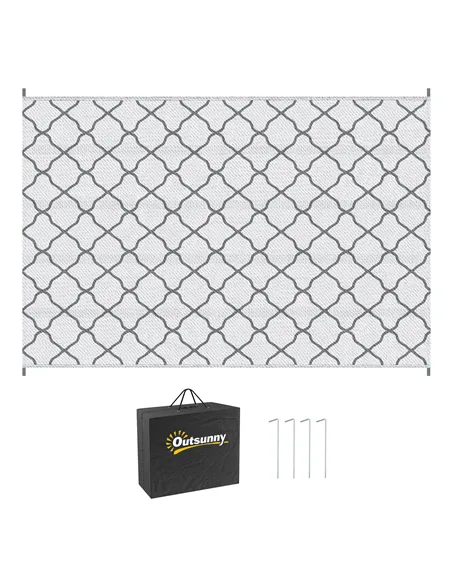 Outsunny Reversible Outdoor Rug with Carry Bag, Waterproof Plastic Straw Mat for Garden, Deck, RV, Picnic, Beach, Camping, 182 x