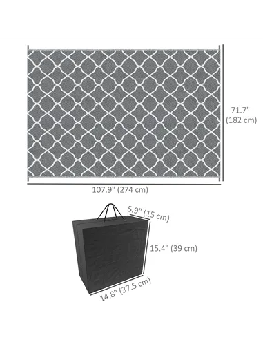 Outsunny Reversible Outdoor Rug with Carry Bag, Waterproof Plastic Straw Mat for Garden, Deck, RV, Picnic, Beach, Camping, 182 x
