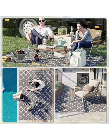 Outsunny Reversible Outdoor Rug with Carry Bag, Waterproof Plastic Straw Mat for Garden, Deck, RV, Picnic, Beach, Camping, 182 x