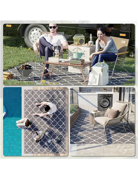 Outsunny Reversible Outdoor Rug with Carry Bag, Waterproof Plastic Straw Mat for Garden, Deck, RV, Picnic, Beach, Camping, 182 x