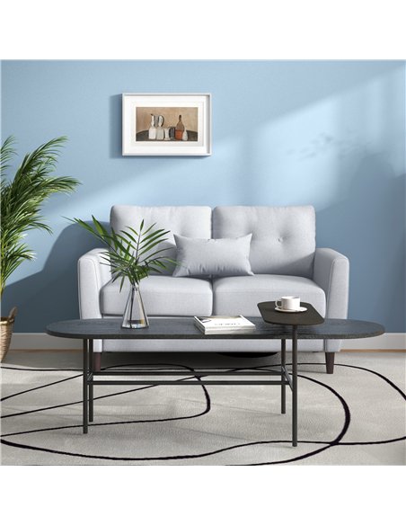 HOMCOM 2 Seater Sofa with Spring Cushion, Fabric Sofa with Wooden Legs, Modern Love Seat for Living Room, 140cm Width Tufted Cou