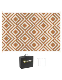 Outsunny Reversible Outdoor Rug, Plastic Straw Mat w/ Carry Bag Ground Stakes for Garden RV Picnic Beach Camping 182x274cm Brown