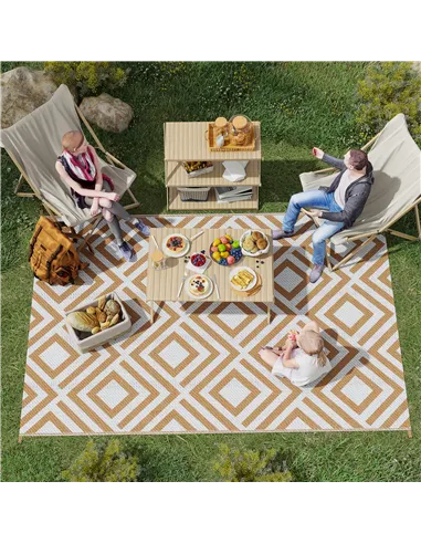 Outsunny Reversible Outdoor Rug, Plastic Straw Mat w/ Carry Bag Ground Stakes for Garden RV Picnic Beach Camping 182x274cm Brown