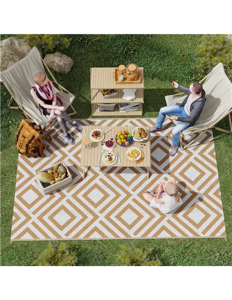 Outsunny Reversible Outdoor Rug, Plastic Straw Mat w/ Carry Bag Ground Stakes for Garden RV Picnic Beach Camping 182x274cm Brown
