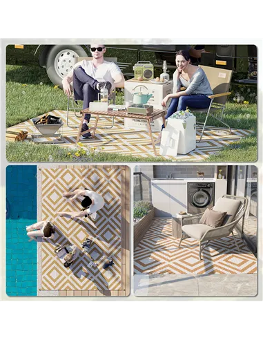 Outsunny Reversible Outdoor Rug, Plastic Straw Mat w/ Carry Bag Ground Stakes for Garden RV Picnic Beach Camping 182x274cm Brown