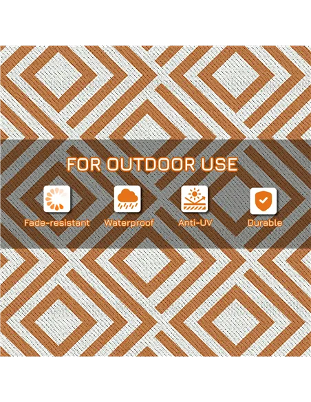 Outsunny Reversible Outdoor Rug, Plastic Straw Mat w/ Carry Bag Ground Stakes for Garden RV Picnic Beach Camping 182x274cm Brown