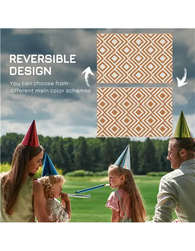 Outsunny Reversible Outdoor Rug, Plastic Straw Mat w/ Carry Bag Ground Stakes for Garden RV Picnic Beach Camping 182x274cm Brown