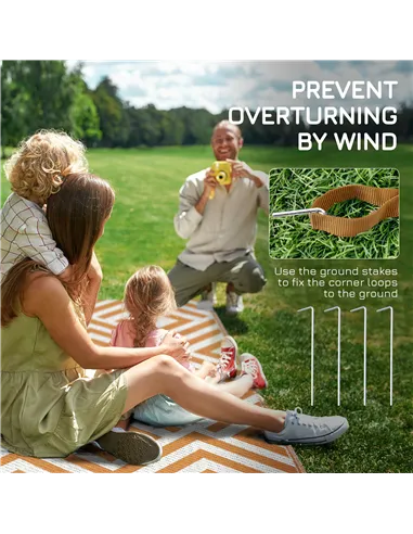 Outsunny Reversible Outdoor Rug, Plastic Straw Mat w/ Carry Bag Ground Stakes for Garden RV Picnic Beach Camping 182x274cm Brown