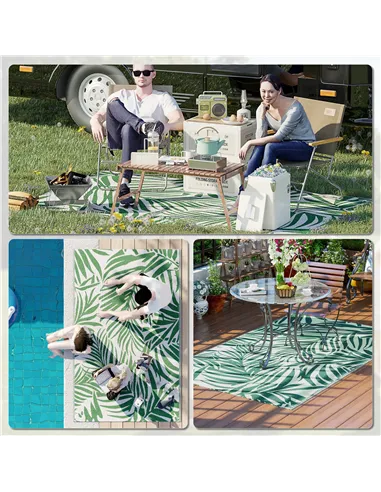 Outsunny Reversible Outdoor RV Rug, 1.5 x 2.4m Patio Floor Mat, Waterproof Plastic Straw Rug for Garden, Deck, Picnic, Beach, Ca
