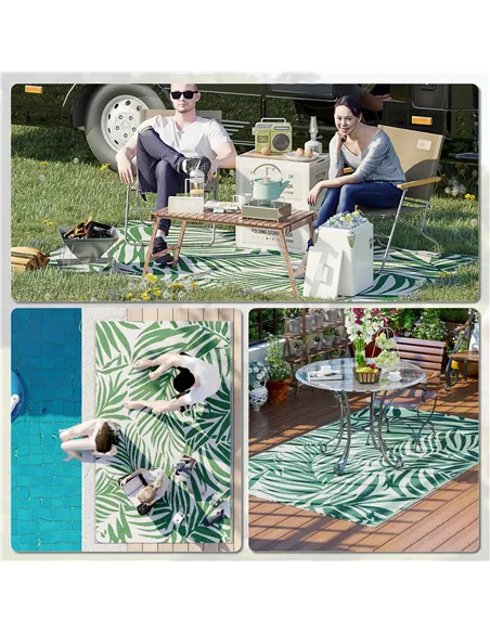 Outsunny Reversible Outdoor RV Rug, 1.5 x 2.4m Patio Floor Mat, Waterproof Plastic Straw Rug for Garden, Deck, Picnic, Beach, Ca