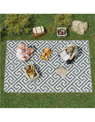 Outsunny Outdoor Rug Reversible Mat Plastic Straw Rug Portable RV Camping Mat for Garden Picnic Indoor, 152x243cm, Light Grey