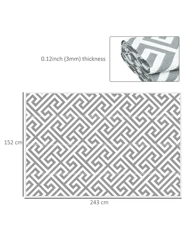 Outsunny Outdoor Rug Reversible Mat Plastic Straw Rug Portable RV Camping Mat for Garden Picnic Indoor, 152x243cm, Light Grey