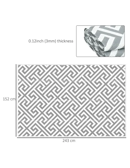 Outsunny Outdoor Rug Reversible Mat Plastic Straw Rug Portable RV Camping Mat for Garden Picnic Indoor, 152x243cm, Light Grey