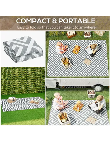 Outsunny Outdoor Rug Reversible Mat Plastic Straw Rug Portable RV Camping Mat for Garden Picnic Indoor, 152x243cm, Light Grey