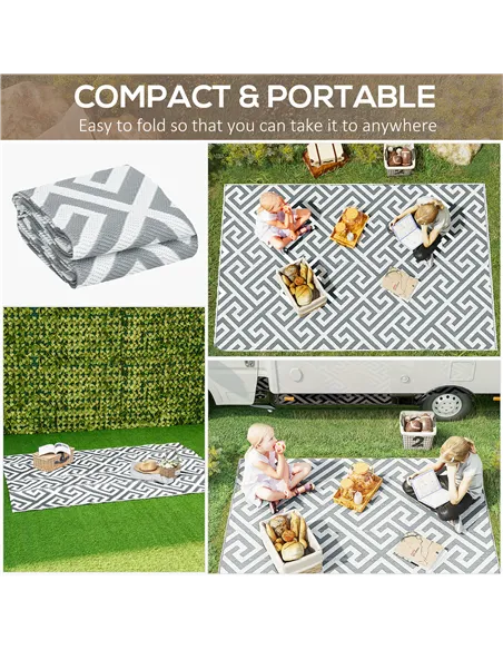 Outsunny Outdoor Rug Reversible Mat Plastic Straw Rug Portable RV Camping Mat for Garden Picnic Indoor, 152x243cm, Light Grey