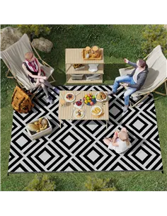 Outsunny Reversible Outdoor Rug, Plastic Straw Mat w/ Carry Bag Ground Stakes for Garden RV Picnic Beach Camping 182x274cm Black 2