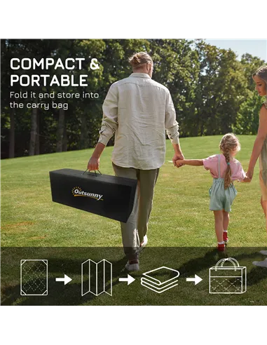 Outsunny Reversible Outdoor Rug, Plastic Straw Mat w/ Carry Bag Ground Stakes for Garden RV Picnic Beach Camping 182x274cm Black