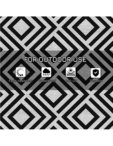 Outsunny Reversible Outdoor Rug, Plastic Straw Mat w/ Carry Bag Ground Stakes for Garden RV Picnic Beach Camping 182x274cm Black