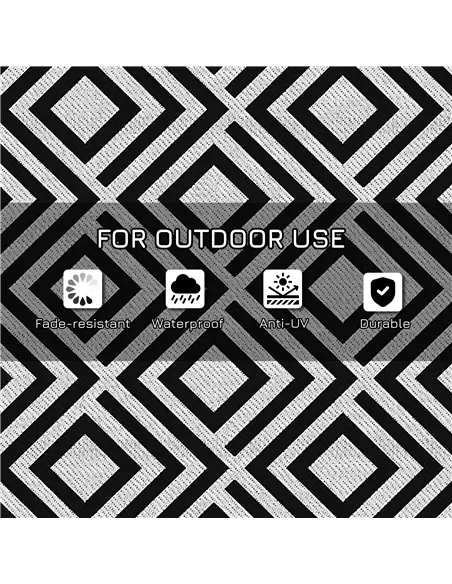 Outsunny Reversible Outdoor Rug, Plastic Straw Mat w/ Carry Bag Ground Stakes for Garden RV Picnic Beach Camping 182x274cm Black