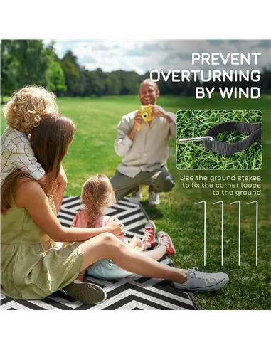 Outsunny Reversible Outdoor Rug, Plastic Straw Mat w/ Carry Bag Ground Stakes for Garden RV Picnic Beach Camping 182x274cm Black