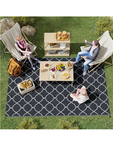 Outsunny Reversible Outdoor Rug, Plastic Straw Mat w/ Carry Bag Ground Stakes for Garden RV Picnic Beach Camping 182x274cm Black