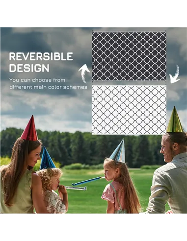 Outsunny Reversible Outdoor Rug, Plastic Straw Mat w/ Carry Bag Ground Stakes for Garden RV Picnic Beach Camping 182x274cm Black