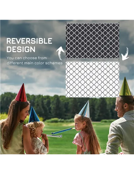 Outsunny Reversible Outdoor Rug, Plastic Straw Mat w/ Carry Bag Ground Stakes for Garden RV Picnic Beach Camping 182x274cm Black