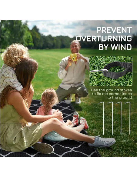 Outsunny Reversible Outdoor Rug, Plastic Straw Mat w/ Carry Bag Ground Stakes for Garden RV Picnic Beach Camping 182x274cm Black