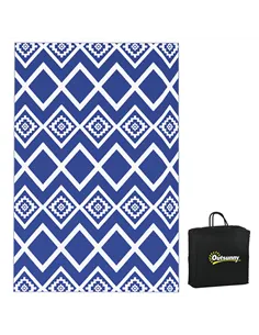 Outsunny Plastic Straw Reversible RV Outdoor Rug with Carry Bag, 182 x 274cm, Blue and White