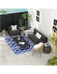 Outsunny Plastic Straw Reversible RV Outdoor Rug with Carry Bag, 182 x 274cm, Blue and White 2
