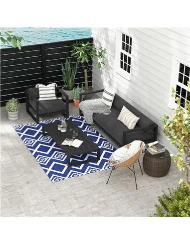 Outsunny Plastic Straw Reversible RV Outdoor Rug with Carry Bag, 182 x 274cm, Blue and White