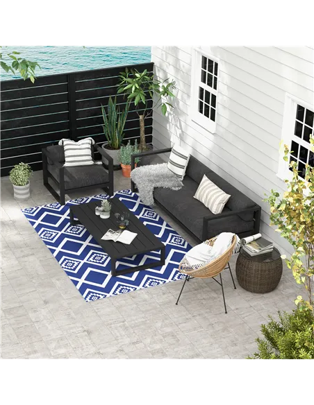 Outsunny Plastic Straw Reversible RV Outdoor Rug with Carry Bag, 182 x 274cm, Blue and White