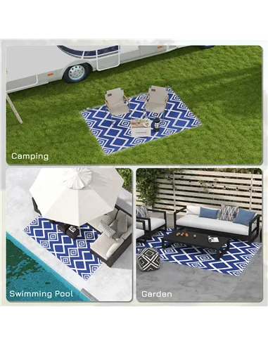 Outsunny Plastic Straw Reversible RV Outdoor Rug with Carry Bag, 182 x 274cm, Blue and White