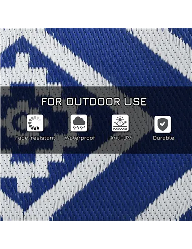 Outsunny Plastic Straw Reversible RV Outdoor Rug with Carry Bag, 182 x 274cm, Blue and White