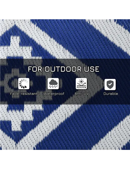 Outsunny Plastic Straw Reversible RV Outdoor Rug with Carry Bag, 182 x 274cm, Blue and White
