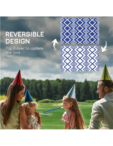 Outsunny Plastic Straw Reversible RV Outdoor Rug with Carry Bag, 182 x 274cm, Blue and White