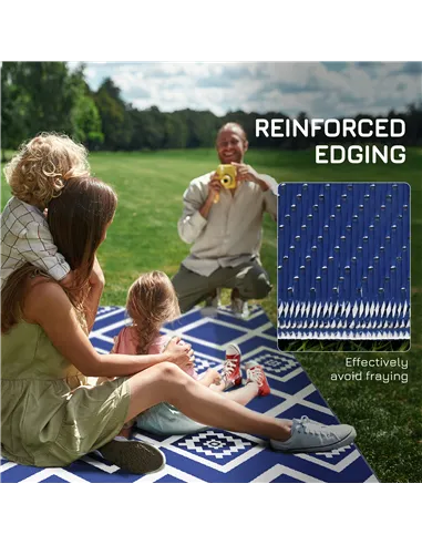 Outsunny Plastic Straw Reversible RV Outdoor Rug with Carry Bag, 182 x 274cm, Blue and White