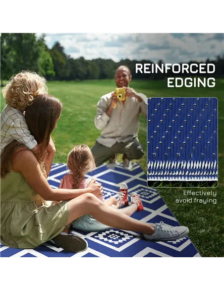 Outsunny Plastic Straw Reversible RV Outdoor Rug with Carry Bag, 182 x 274cm, Blue and White