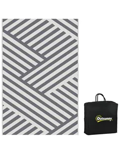 Outsunny Plastic Straw Reversible RV Outdoor Rug with Carry Bag, 182 x 274cm, Grey and Cream